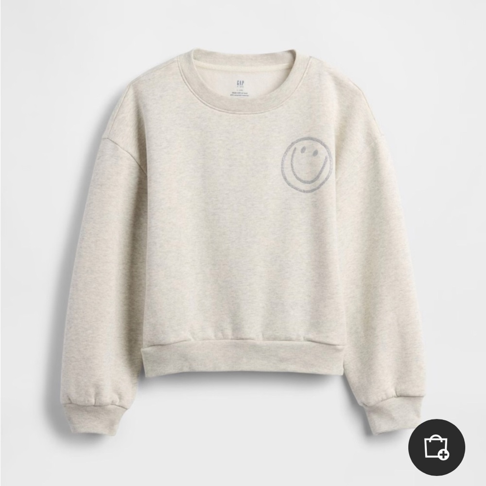 GAP white gray Dolman Sweatshirt Crewneck with Subtle Smiley